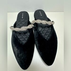 Birdies Black Velvet Swan Mules